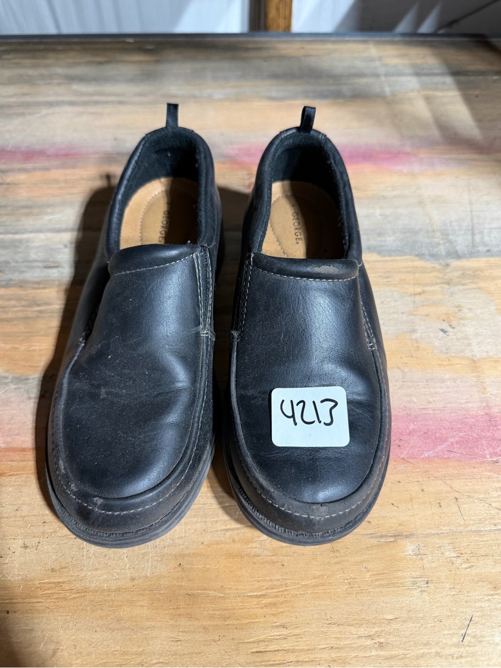 #4213-George Black Slip-On School Loafers for Kids